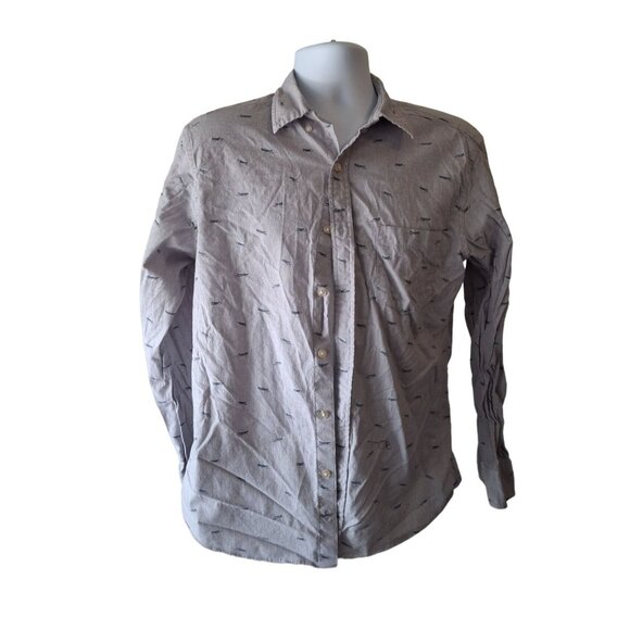 Sonoma Medium Fish Print Button-Up Shirt Mens Medium Light Gray - Picture 1 of 7